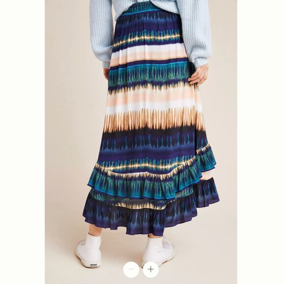 NWT Anthropologie Daniel Rainn Patrizia Ruffled Blue Green Maxi Skirt - Picture 3 of 10